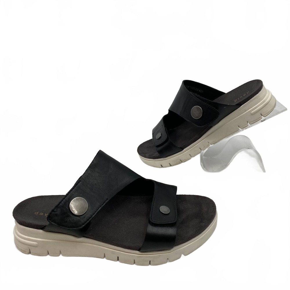 David Tate Black Leather Slip-On Sandals | Women’s US 6.5